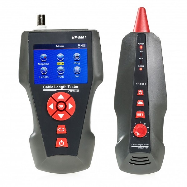 Tester okablowania LCD, RJ-45, RJ-11, BNC z szukaczem par, test ping (NOYAFA NF-8601W) 