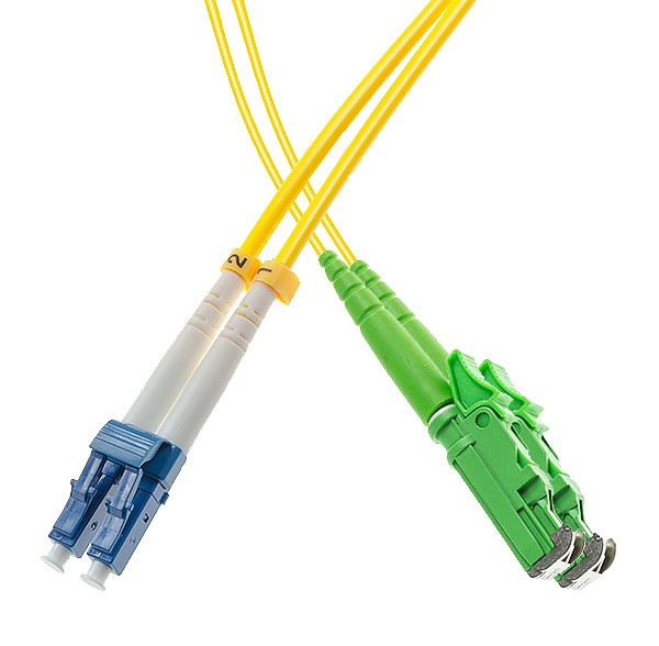 Patchcord wiatowodowy jednomodowy E2000/APC-LC/UPC, 9/125, dupleks, wkno G652D, 1m