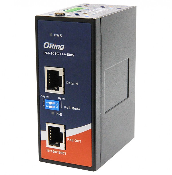 ORing INJ-101GT++-60W-24V, Injector przemysowy Gigabit, 1x10/1000 RJ-45 PoE + 1x10/1000 RJ-45