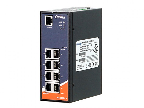 Switch zarzdzalny, 8x 10/1000 RJ-45, O/Open-Ring <30ms, L2 (ORing IGS-9080-LA-PN) 