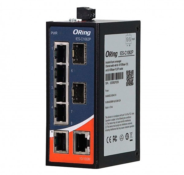 ORing IES-C1062P, Switch przemysowy niezarzdzalny, 6x 10/100 RJ-45, 2x SFP