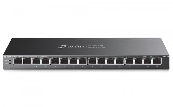 Switch niezarzdzalny, 16x 10/100/1000 RJ-45, PoE+, desktop (TP-Link TL-SG116P) 