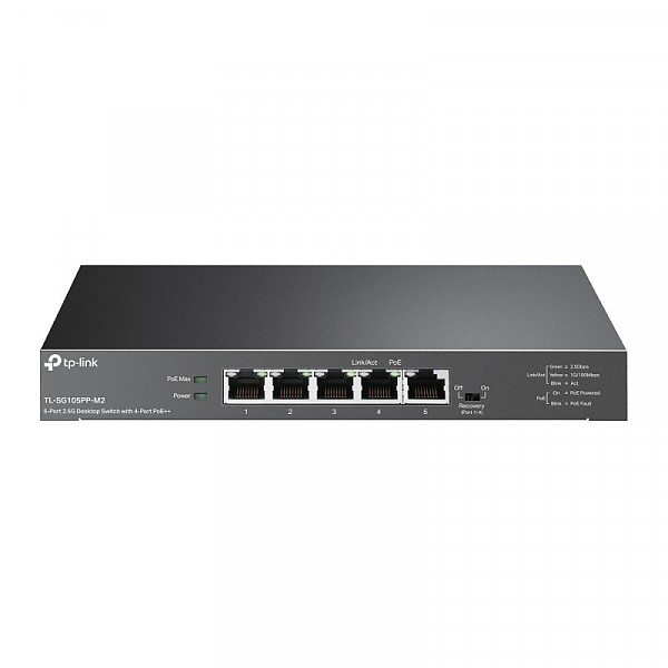 TP-Link TL-SG105PP-M2, Switch niezarzdzalny, 5x 2,5Gb/s RJ-45, PoE++, desktop