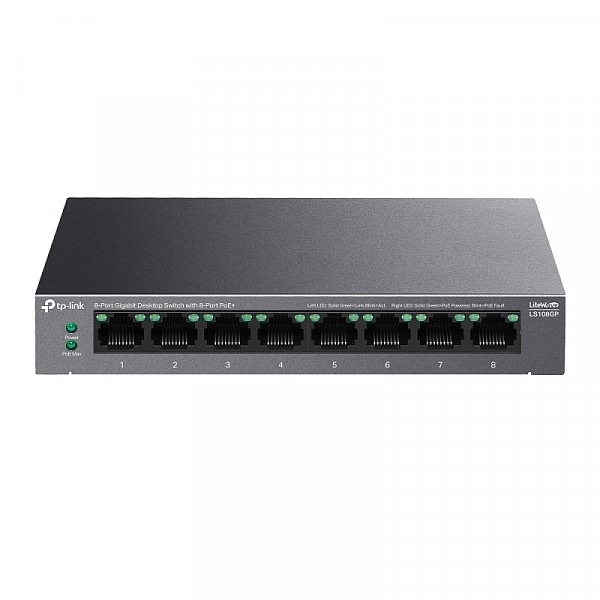 TP-Link LS108GP, Switch niezarzdzalny, 8x 10/100/1000 RJ-45, PoE+, desktop