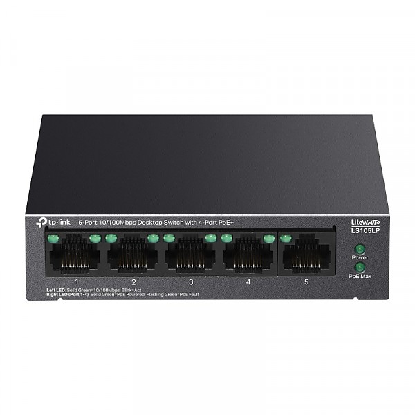 TP-Link LS105LP, Switch niezarzdzalny, 5x 10/100 RJ-45, PoE+, desktop