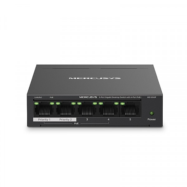 TP-Link Mercusys MS105GP, Switch niezarzdzalny, 5x 10/100/1000 RJ-45, PoE+, desktop